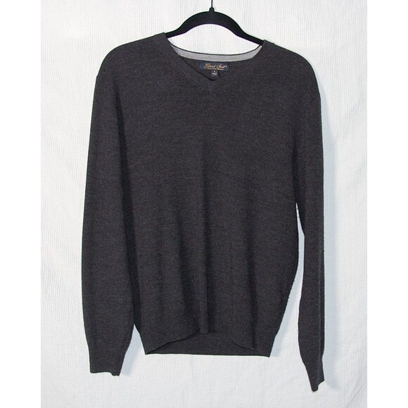 Garret Scott Extra Fine Merino Wool Sweater Mens S Dark Gray V Neck - Picture 1 of 5